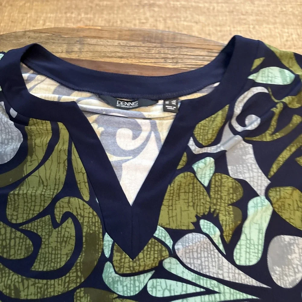 Dennis by Dennis Basso 2pc Long Sleeve top/pant Set 3X Stretch Green Blue Floral